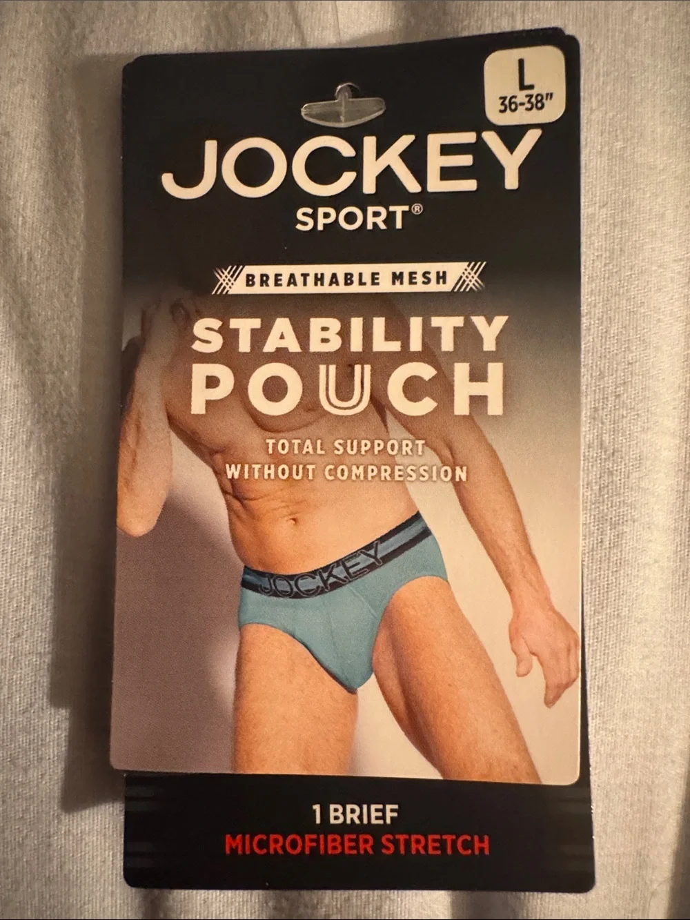 Jockey Gray Men’s Athletic Support Brief with Striped Black and Olive Waistband